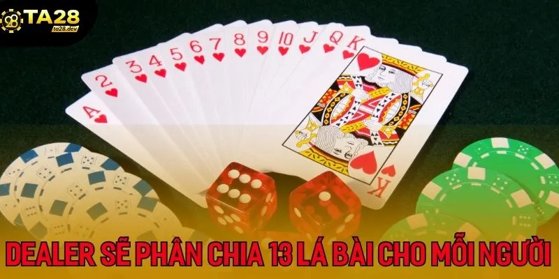 Dealer sẽ phân chia 13 lá bài cho mỗi người chơi trong ván